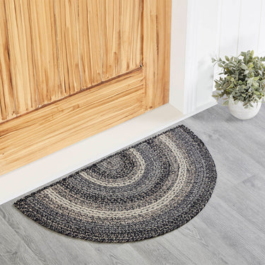 Sawyer Mill Black White Jute Half Circle Braided Rug w/ Pad 19.5